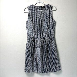 FRNCH Fit & Flare Dress Size L Blue White Geometric Sleeveless Lined Mini